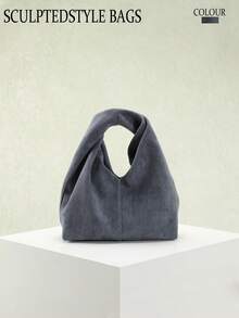 1件雕塑感包包，秋冬新款复古蓝色天鹅绒质感PU皮革手提包，简约风格女士托特包，适合搭配风衣通勤 - 藍色 - 查看 8