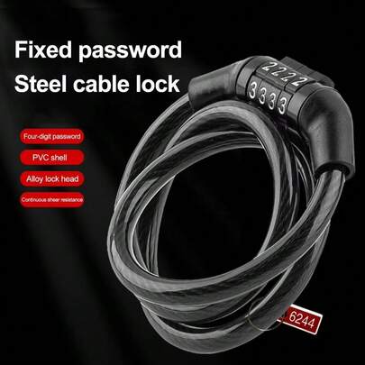 1pc 4-Digit Bicycle Lock, Password Lock, Electric Bike Chain Lock, Steel Cable Lock, Bike Anti-Theft Password Lock