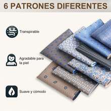 ¡RecomendadoPaquete de 6 pañuelo de hombre algodon hombre, pañuelo de bolsillo seda hombre, cuadrados con rayas multicolor, 10x10 Pulgadas¡Top de Temporada - 1 - Ver 2
