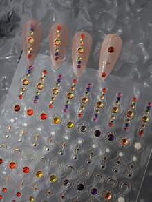 susan notes 1片5D立体浮雕金色四角星十字彩色凝胶珠美甲贴纸，DIY美甲装饰美甲用品美甲贴纸 - 彩色 - 查看 4