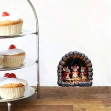 ملصق حائط زخرفي لعيد الميلاد قطعة واحدة، لوحة فنية جدارية لمشهد عطلة الفأر ذي الرداء الأحمر للمنزل وغرفة المعيشة والنوم والمطبخ، ملصق ذاتي اللصق للفأر الجميل والشموع والطعام