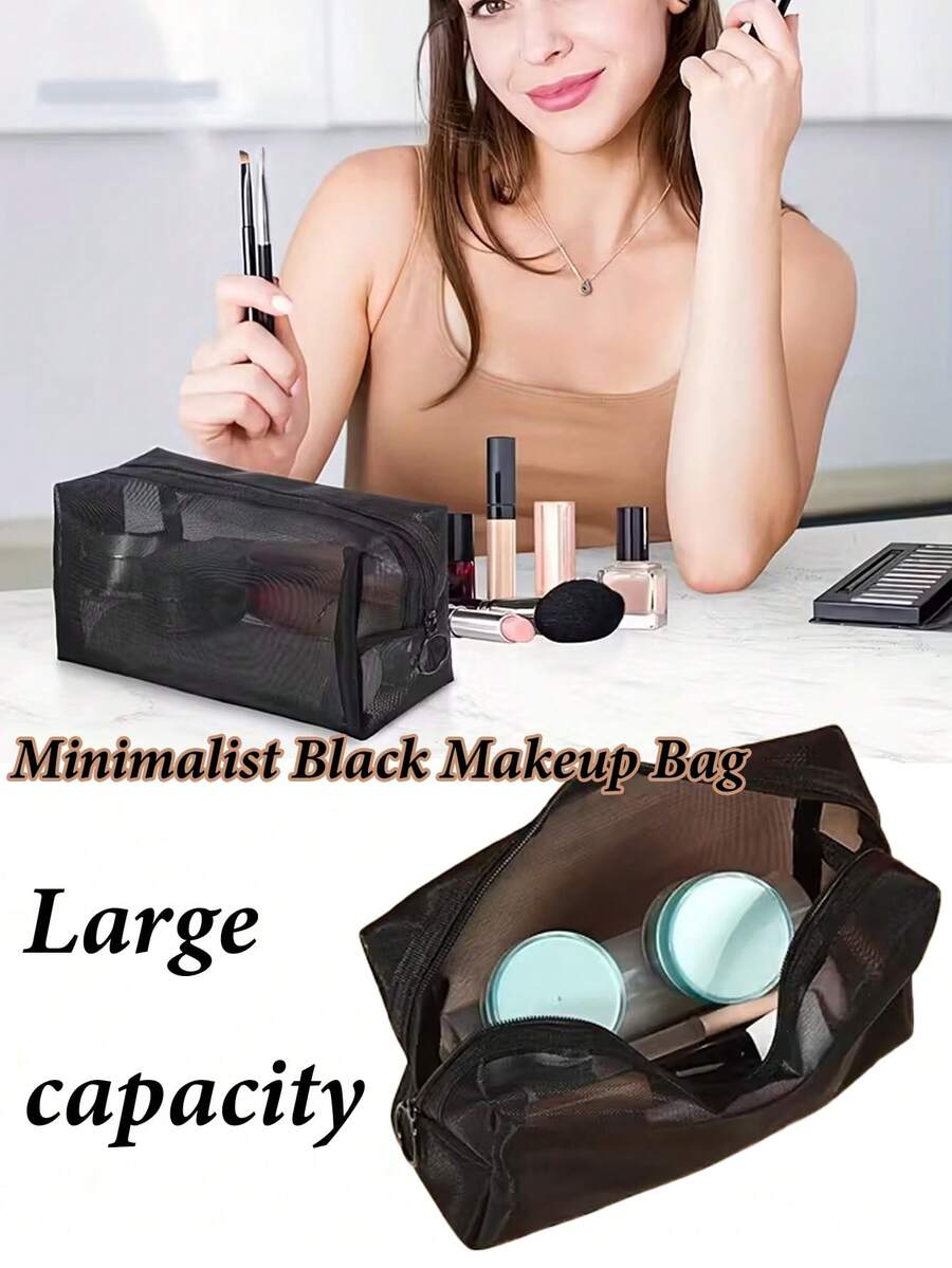 Túi đựng mỹ phẩm màu đen tối giản, túi đựng đồ trang điểm bằng nylon, có khóa kéo tiện lợi, thích hợp cho du lịch và đựng đồ dùng cá nhân, hoàn hảo cho cả bốn mùa. Túi đựng mỹ phẩm, túi đựng đồ trang điểm, túi đựng đồ vệ sinh cá nhân, túi đựng đồ dùng du lịch, đồ dùng cần thiết cho du lịch biển, đồ dùng cần thiết cho kỳ nghỉ dành cho nam và nữ, hộp đựng đồ du lịch, đồ dùng cần thiết cho kỳ nghỉ, quà tặng cho phụ nữ. - Nhiều màu - Xem 1