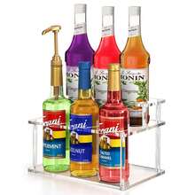 Wine Bottle Organizer -2-Layer Acrylic Bottle Display Rack For Kitchen Storage | Acrylic, Coffee Syrup, Baijiu, Wine Flavoring And Beverage Station Organizer With Layered Shelves