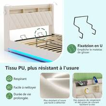 Bed 140 X 190 Cm/ 160 X 200 Cm With LED And USB - Headboard With Reading Lamp - Hydraulic Bed With Storage Space Under The Bed - Beige - PU - 查看 5