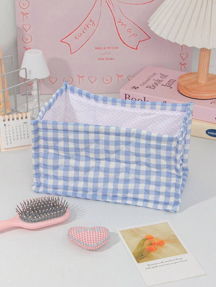 1個 美しく実用的なデスクトップキルティング収納バスケット、デスクトップの小物収納バスケット、リップスティック メイクブラシ スキンケア収納バスケット、デスクトップオーナメント、化粧品収納ボックス、ブラシやスキンケア製品の収納に使用、デスクトップの装飾、イヤホン リップスティック収納、ポータブルピクニックバスケット、文房具収納バスケット - 矩形 - 見る 17