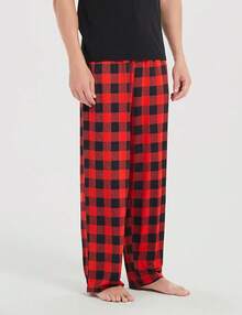 Mens Pajama Pants - Viscose Made From Bamboo, Soft Sleep Pants Comfy Drawstring Lounge Bottom With Pockets Sweatpantshalloween - Red Plaid - View 2