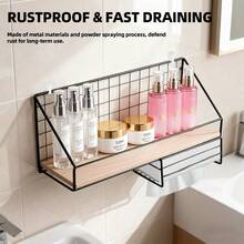 Multi-Tier Wall-Mounted Storage Shelf – Metal Floating Rack With Hooks, No Drilling Required, Ideal For Bathroom, Shower, Kitchen & Bedroom - 黑色 - 查看 7