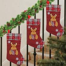 Medias navideñas a cuadros con diseño de muñeco de nieve, Papá Noel y reno, bolsa para colgar, decoración para chimenea, árbol, fiesta, vacaciones, adornos para el hogar. - Multicolor - Ver 5