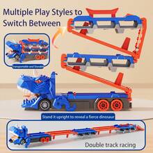 NewBandMo Toddler Car Truck Toys Gifts For 3 4 5 Years Old Boys, Toy Cars Track Set Dinosaur Transport Truck With 12 Pcs Die-Cast Cars Toys, Transforms Into Dino, Toy Gifts For 3 4 5 6 Year Old Boys - Blue - View 5