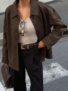 女士秋季休闲优雅圣诞皮大衣 - 棕色 - 查看 7