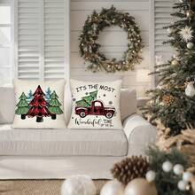 1/4pcs, Buffalo Plaid Christmas Throw Pillow Covers, 45*45cm Christmas Tree And Truck Decor Cushion Covers, Farmhouse Winter Holiday Believe Prints Decor Pillowcases, For Porch Patio Couch Sofa Living Room Outdoor, Home Decor, Without Pillow Inserts Christmas Decorations Christmas Decoration Christmas Decorations Home Room Decor
