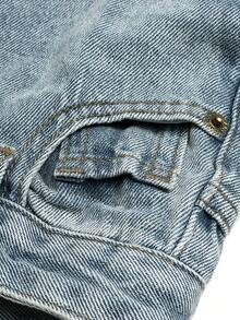 Quần short denim Cargo màu xanh cổ điển cho bé trai, dáng rộng, nhiều túi, thoải mái, cạp chun, quần short công sở thường ngày - Rửa nhẹ - Xem 6