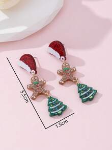 1 par de pendientes de joyería de moda con diseños de gorro de Papá Noel brillante, hombre de jengibre y árbol de Navidad, regalo perfecto para fiestas navideñas