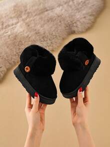 2025新款冬季儿童靴子毛绒鞋透气男女童保暖加厚防滑软底雪地靴 - 黑色 - 查看 6