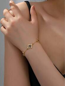 1 pièce Bracelet trèfle vintage élégant avec un design royal pour femmes - Trèfle à quatre feuilles incrusté de diamants - Voir 5