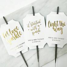 50 pezzi Etichette personalizzate per sparkler da matrimonio con foil dorato (sparkler non inclusi), etichette fai-da-te con nome e data, adatte per matrimoni, feste e celebrazioni