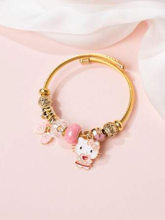  Sanrio Sanrio Hello Kitty Gold Bracelet,Cute Hello Kitty Pendant Bracelet,The Size Of The Bracelet Is Adjustable