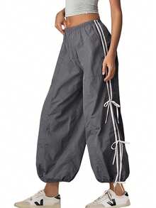Women's Parachute Pants Elastic High Waist Full Twist Mountaineering Bib Pants Trousers - 深灰色 - 查看 1