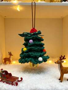 Knitted Christmas Tree, Mini Christmas Tree Ornaments For Car Decoration, Hanging Mirror Car Accessories, Crochet Green Christmas Home Decor
