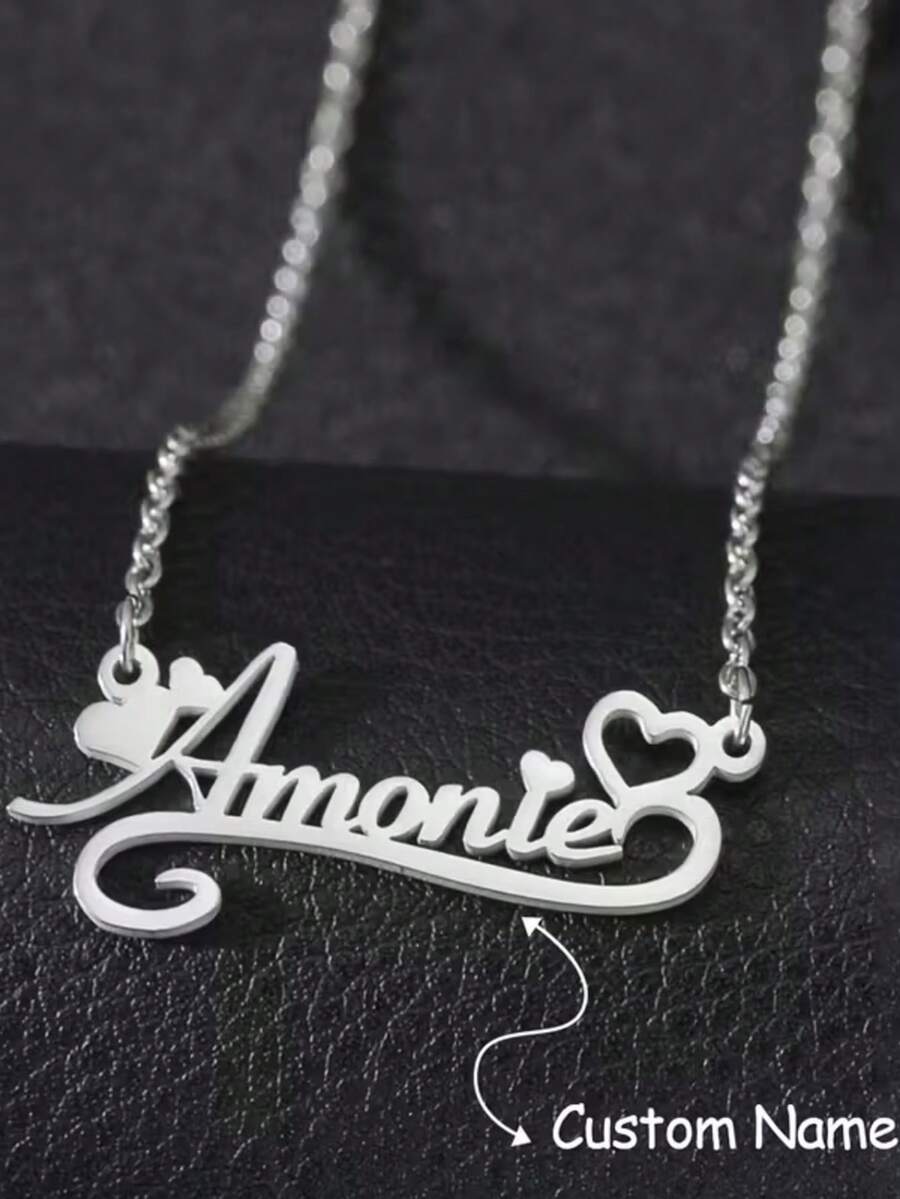1 Peça Colar Personalizado em Forma de Coração com Nome - Perfeito para Dia das Mães, Dia dos Namorados, Aniversários, Aniversários, Formatura, Natal, Família e Presentes Sofisticados para Amigos e Colegas. Pingente Personalizado em Forma de Coração de Aço Inoxidável, Colar Personalizado com Nome, Moda de Outono, Vintage, Simples, Casual, Personalizado, Presente Único Ideal para Ela