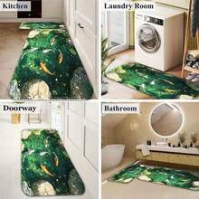 1PC Rectangular Printed Floor Mat--" Koi Pond Area Rug – Vibrant Japanese Koi Fish Design With Lush Greenery, Perfect For Living Room, Bedroom, Or Office Decor – Durable And Easy To Clean – Enhances Tranquility In Any Space"--Soft, Comfortable, Easy To Clean, Suitable For Corridor Bathroom, Bedroom, Kitchen, Porch, Laundry Room, RV Outdoor Decoration Holiday Decoration Three Sizes Are Available - 黑色 - 查看 6