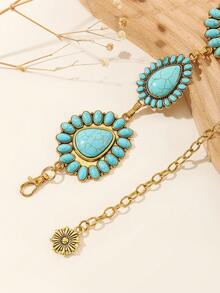 سلسلة خصر معدنية ذهبية قديمة مزينة بحجر فيروزي على الطراز الغربي البوهيمي، مصممة للرحلات الصحراوية وحفلات الطراز الغربي والمظهر البوهيمي الكاوبوي