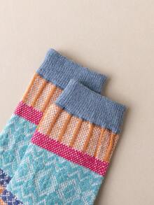 5 Pairs Women's Bohemian Style Christmas Mid-Calf Socks, Suitable For Outdoor, Sports, Home, Office Everyday Wear, Autumn/Winter