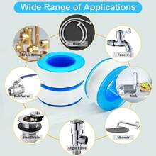 Praktyczna, minimalistyczna, biała, metalowa taśma uszczelniająca w ciasnym owinięciu, niebiesko-biała, plastikowa, na szpuli, doskonała do naprawy domowej instalacji wodno-kanalizacyjnej, montażu baterii kuchennych, podłączania armatury łazienkowej i uszczelniania rur przemysłowych