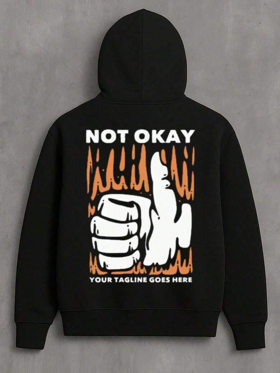 Scary Ghost Face Hoodie,Hoodie Bold Statement Not Okay Graphic Hoodie - Show Your Stand| Bold And Eye-Catching Pattern,Fall Hoodies,Men's Fall Clothes,Street Wear,Halloween,Mens Hoodies,Y2k Clothes,Jesus Hoodie,Thanksgiving Day,Nightmare Before Christmas,Christmas - Black - View 1
