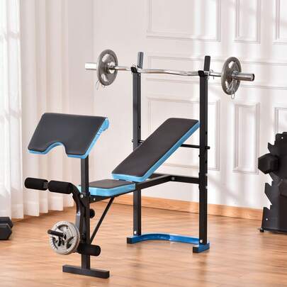 SOOZIER Adjustable Weight Bench With Barbell Rack And Leg Developer For Weight Lifting And Strength Training Multifunctional Workout Station For Home Gym Fitness, Black