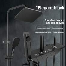 Luxury Black Copper Rainfall Shower Head Set - Wall-Mounted, Square, Pressurized, Thermostatic Control, Genuine, Home Use Bathroom Bathroom Accessories Bathroom Tools