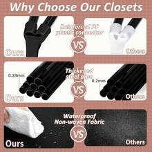 HLJ  Wardrobe Closet Quick And Easy Assembly Black Portable Closet With 2 Hanging Rods 4 Storage Shelves And 8 Side Pockets Sturdy And Stable Clothes Rack With Cover For Bedroom And Dormitory129 - Black - View 3