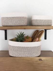 1pc Minimalist Woven Storage Basket, Suitable For Storing Cosmetics, Desktop Items, Living Room, Bedroom, Multi-Color Woven Basket For Storing Miscellaneous Items, Stationery, Toiletries, Towels, Can Also Be Used As A Bathroom Storage Box - Grey - View 2