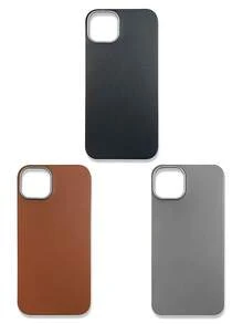 3-Pack Luxury Leather-Feel Phone Cases, Compatible With IPhone 13, 14, 15, 16 Pro Max, Galaxy, Black, Grey, Brown - Multicolor - View 30