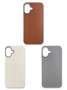 Funda de teléfono de lujo con textura de lichi de tacto suave, combinación de 3 colores para todas las estaciones, gris, marrón y beige, compatible con iPhone/Galaxy - Multicolor - Ver 26