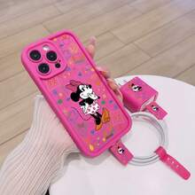 Disney Estuche de teléfono y juego de cable de datos con diseño de patrones con licencia oficial, compatible con iPhone 17, 16, 15, 14, 13, 12, 11 y varios modelos