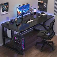 Hodeffior 31" Computer Desk, 80 X 50 X 75 Cm Gaming Desk, Gaming PC Table With Storage Shelves, Metal Wood Study Work Table For Bedroom Student Workstation Desk, Black/White - Black - View 5