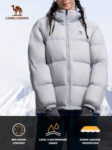 CAMEL CROWN Women's Outdoor Down Jacket Autumn And Winter 700 Fill Power Water Repellent Down Men's Thick Hooded Warm Puffer Jacket - Space Gray - View 2