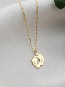 Personligt unikt fotavtryckshalsband, kan graveras familjemedlemmars engelska namn och födelsedagar, personligt fotavtryckshalsband för bebisar, halsband för nybliven mamma, babyshowerpresent, födelsedagspresent, julklapp, anpassat namn- och datumgraverat hänge, halsband för nyfödd, justerbar förlängd kedja, minimalistisk design - Multifärgad - Visa 6