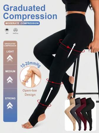 Medias de compresión elásticas de 15-20 mmHg para mujer, con puntera abierta, que estilizan y dan forma a las piernas, sexy y cómodas