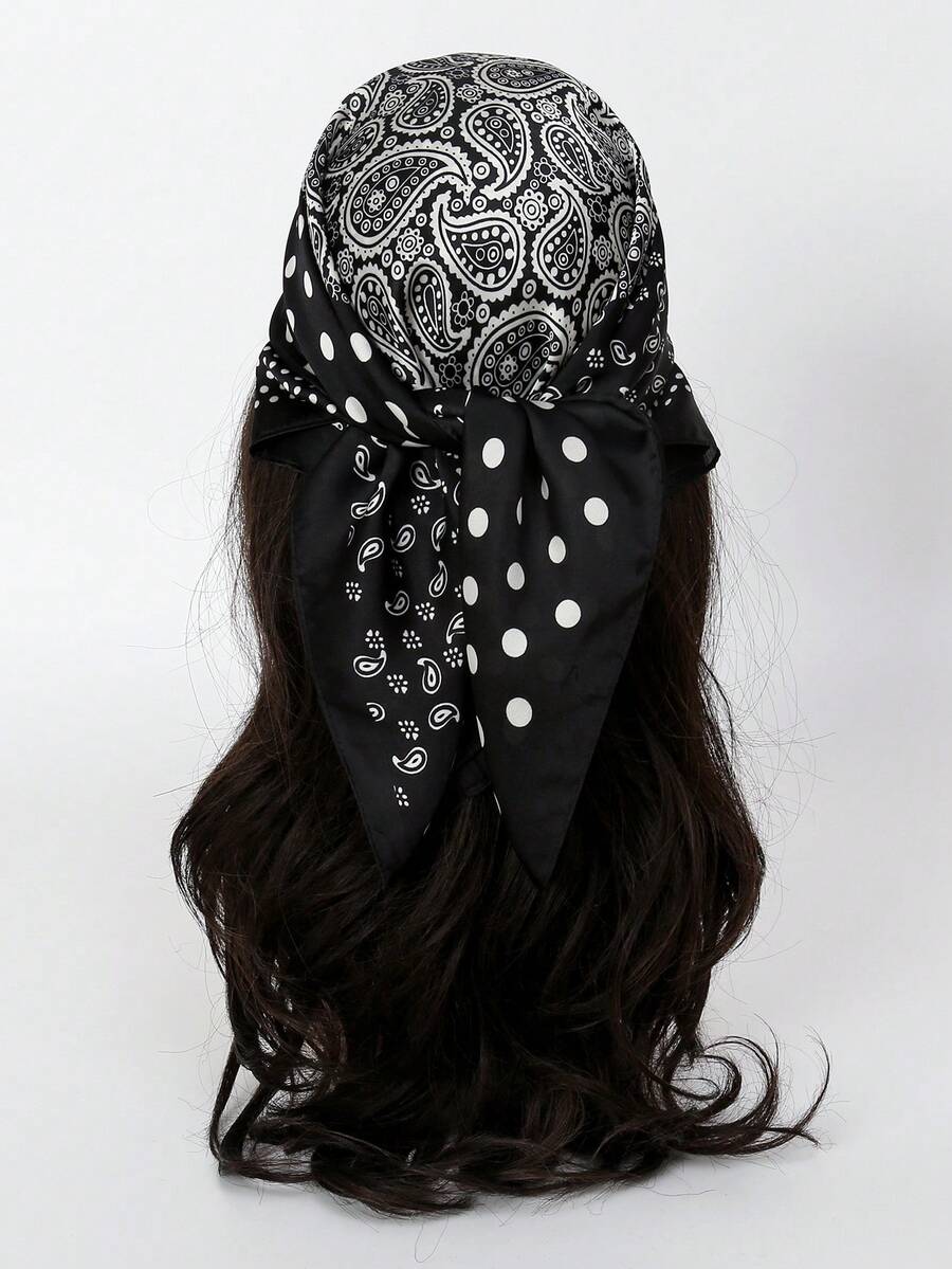 1pc Bandana With Line Cashew Geometric Print, Suitable For Daily Use As Hair Scarf, Neck Scarf, Or Headband - Multicolor - View 1