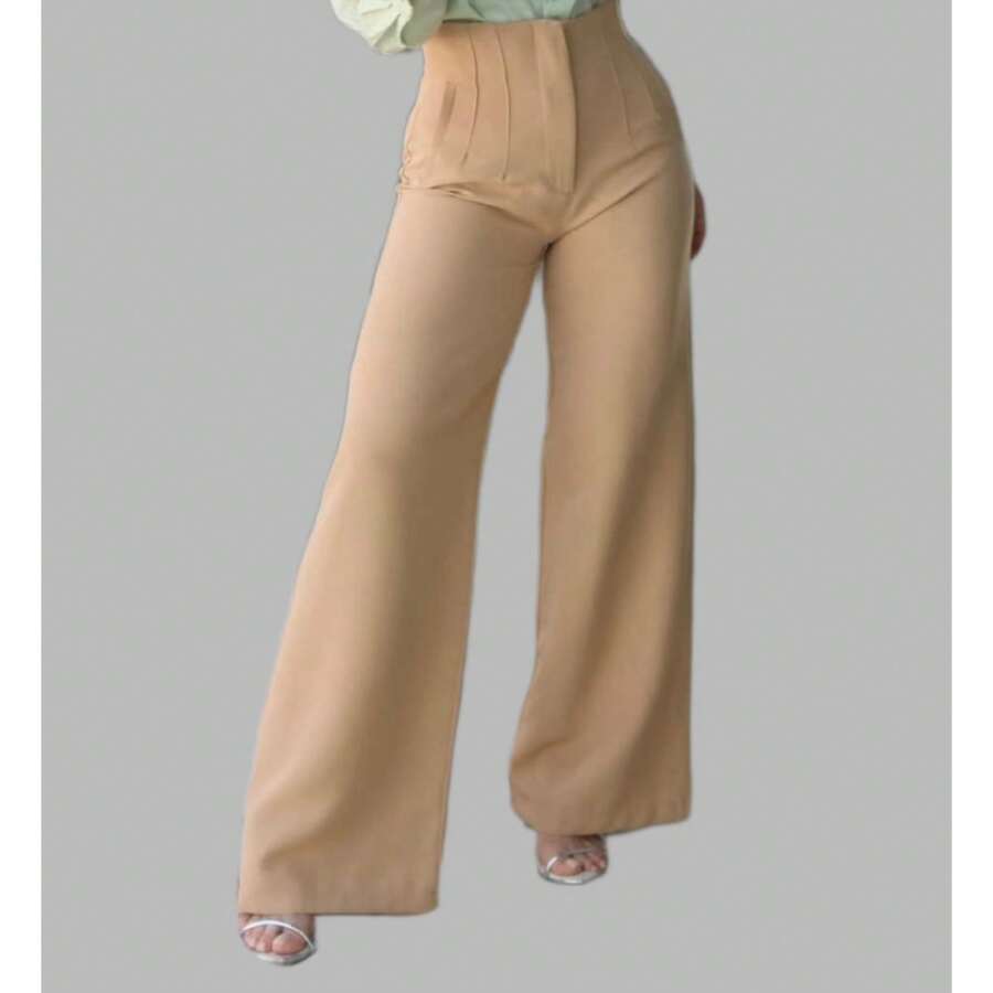 Pantalón de Vestir con Pinzas en cintura (ACAMPANADO) - Café integral - Ver 1