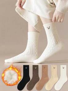 3 Pares de Meias Térmicas Forradas Altas até o Meio da Panturrilha com Padrão Aleatório de Urso, Outono/Inverno - Multicolorido - Visão 1