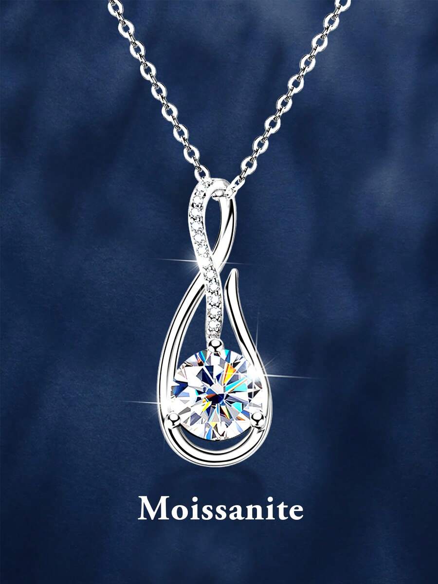 Un elegante collar de moissanita de 1 quilate para mujeres de plata esterlina 925, joyería de moda clásica para uso diario y vacaciones, un exquisito regalo de cumpleaños, compromiso, boda, aniversario, Navidad, Día de Acción de Gracias y otras ocasiones especiales, una joya brillante y hermosa, un regalo ideal para graduación.