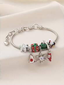 1 件优雅可爱的圣诞水晶雪花圣诞树、圣诞老人、铃铛串珠可调节手链，理想的节日礼物 - 彩色 - 查看 3