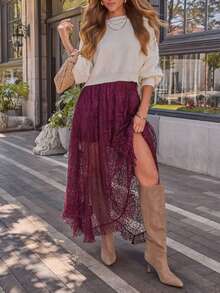 1 szt. Jednokolorowa, elegancka, swobodna spódnica z koronki, odpowiednia na randki, plażę, koncerty muzyki country, podróże i wakacje