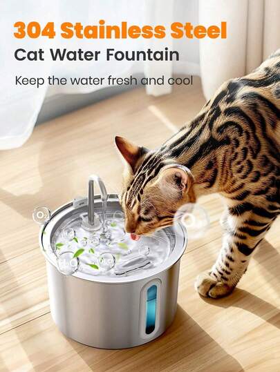 Cat Water Fountain For Drinking,3.2L Stainless Steel Cat Drinking Fountain,Ultra Silent Water Fountain Cat Bowl With 3 Packs Filters,Pet Water Fountain Dishwasher ,