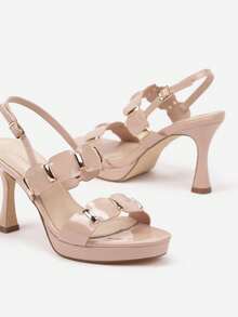 Sandalias de tacón de aguja de cuero patentado con correas geométricas - Rosa Pálido - Ver 6