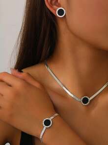 Elegant Roman Style Decorative Stainless Steel Jewelry Set For Women -4 Piece Set Fashion Autumn Collection With Necklace, Earrings And Bracelet