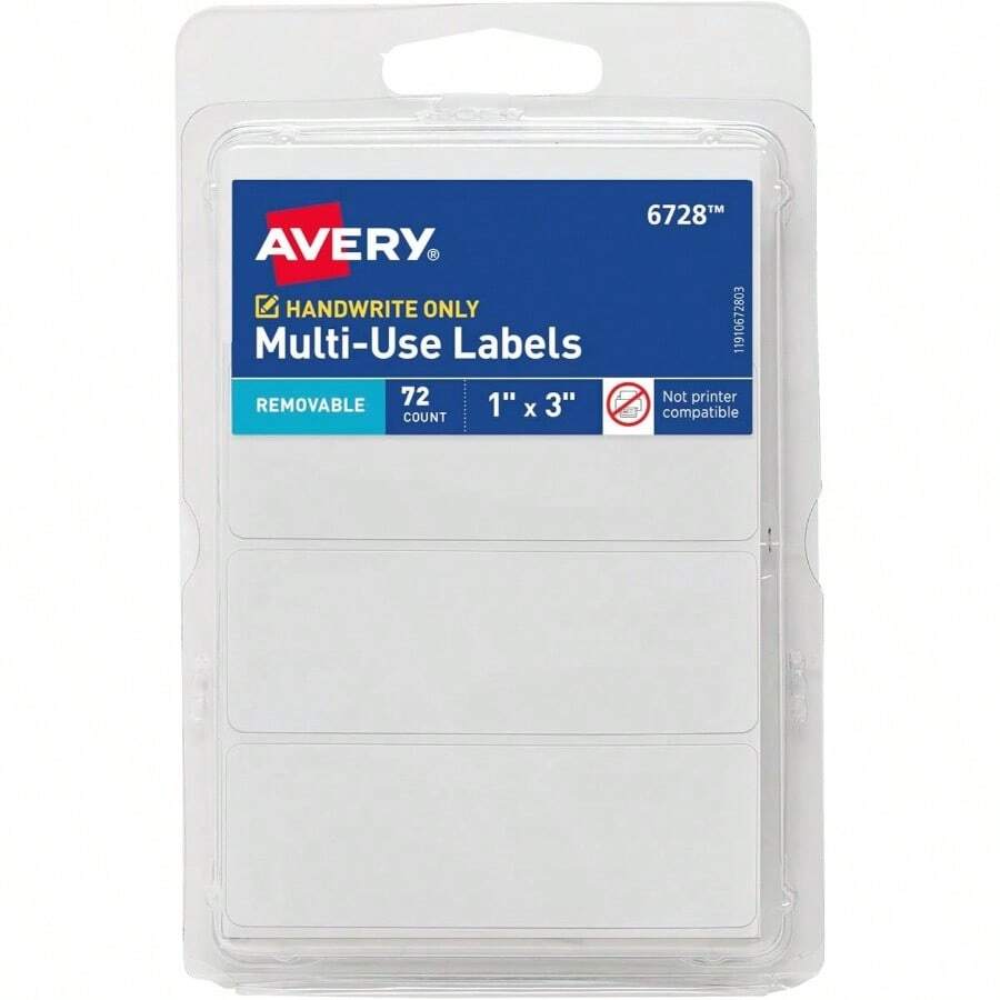 Multi - Use Removable Labels, 1x 3, White, Non - Printable, 72 Blank Labels Total 6728 - Labels - View 1
